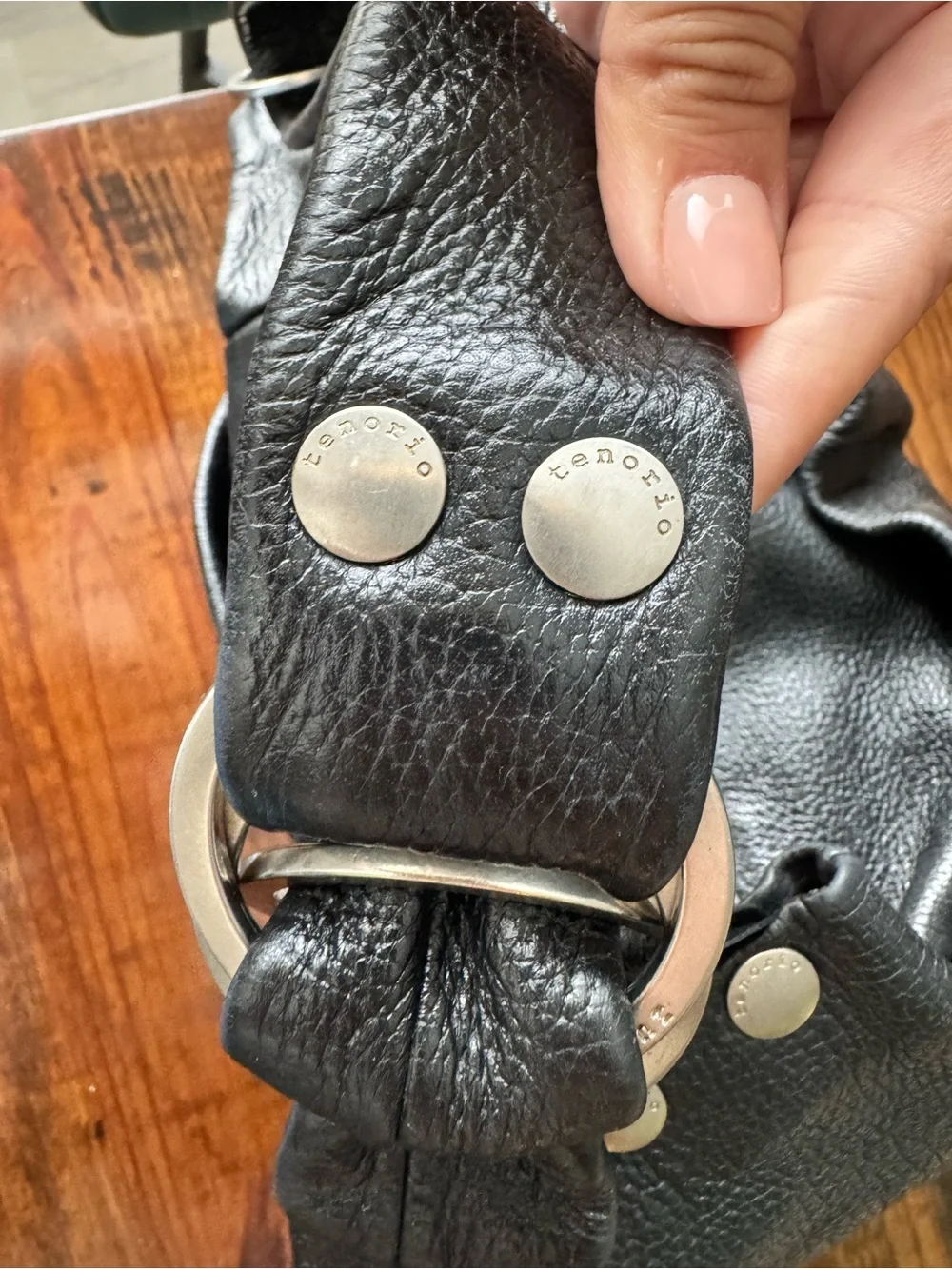 Tenorio Black Pebbled Leather Hobo Bag